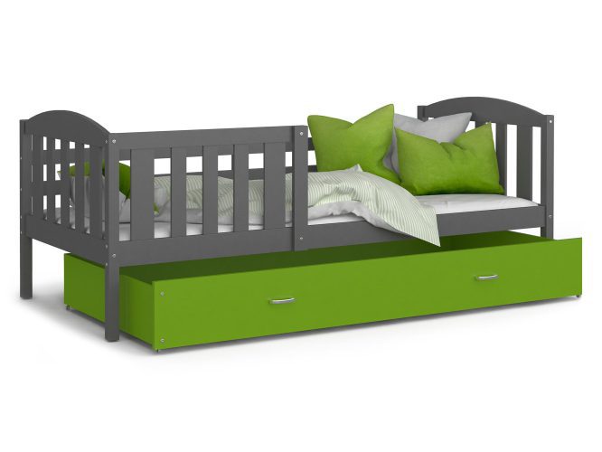 Szaro zielone łóżko dla dziecka z wysuwaną szufladą VISPO 2