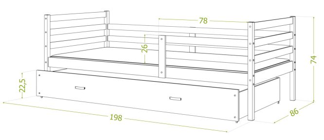 Drewniane łóżko dziecięce wymiary 190x80 DAVIS P2