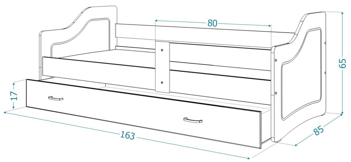 Łóżko 80x160 parterowe z szufladą na pościel SWING Łóżko 80x160 parterowe z szufladą na pościel SWING