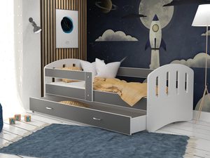 Miniaturka 20 - Dziecięce łóżko z szufladą aranżacja biały szary HAPPY