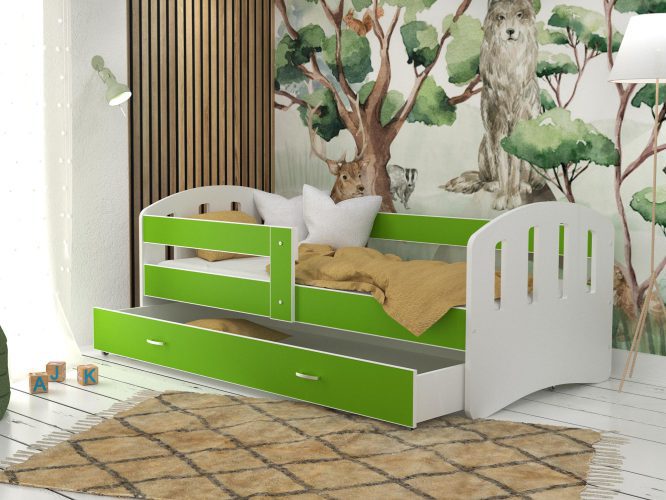 Dziecięce łóżko z szufladą aranżacja biały zielony HAPPY