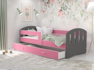 Miniaturka 22 - Dziecięce łóżko z szufladą aranżacja szary różowy HAPPY