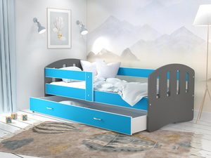 Miniaturka 25 - Dziecięce łóżko z szufladą aranżacja szary niebieski HAPPY