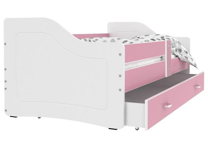 Łóżko parterowe z szufladą na pościel biało-różowe SWING
