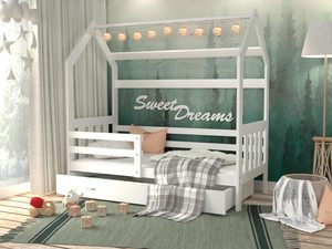 Miniaturka 17 - Łóżko domek z szufladą aranżacja białe RICOS 2