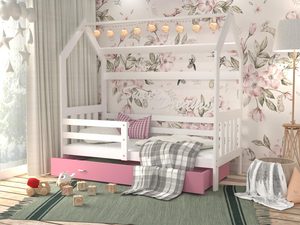 Miniaturka 22 - Łóżko domek z szufladą aranżacja biało różowe RICOS 2