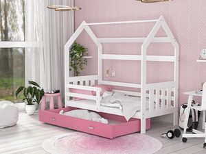 Miniaturka 21 - Łóżko domek z szufladą aranż biało różowe RICOS 2