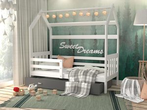 Miniaturka 23 - Łóżko domek z szufladą aranżacja biało szare RICOS 2