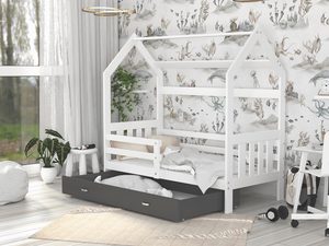 Miniaturka 24 - Łóżko domek z szufladą aranż biało szare RICOS 2