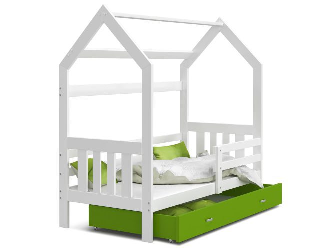 Łóżko domek z szufladą biało zielone ikonka RICOS 2