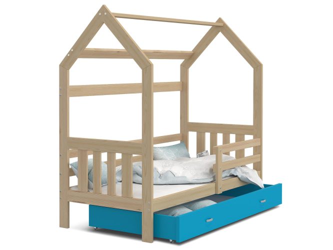 Łóżko domek z szufladą niebiesko sosnowe ikonka RICOS 2