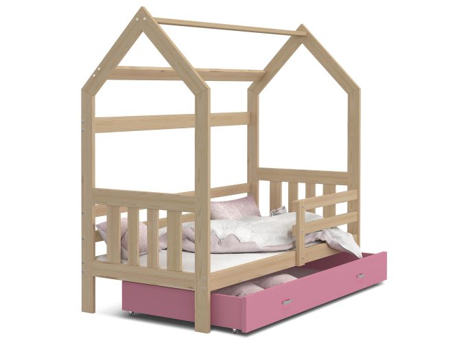 Łóżko domek z szufladą różowo sosnowe ikonka RICOS 2