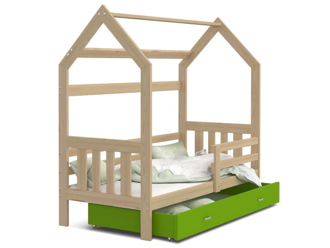 Łóżko domek z szufladą sosnowe zielone ikonka RICOS 2