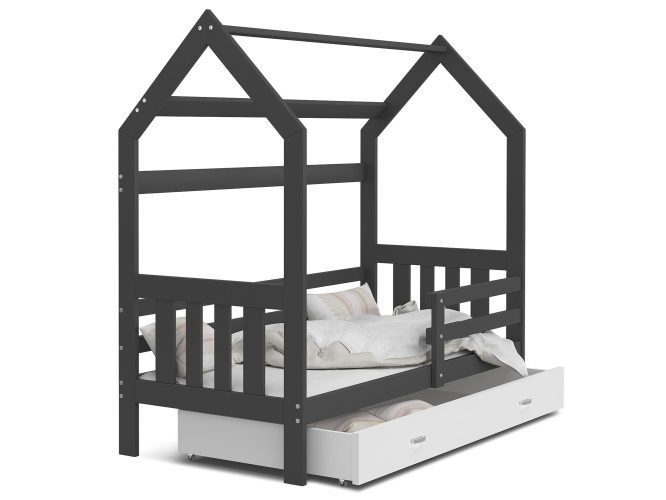Łóżko domek z szufladą szaro białe ikonka RICOS 2