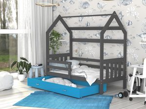 Miniaturka 31 - Łóżko domek z szufladą aranżacja szaro niebieskie RICOS 2