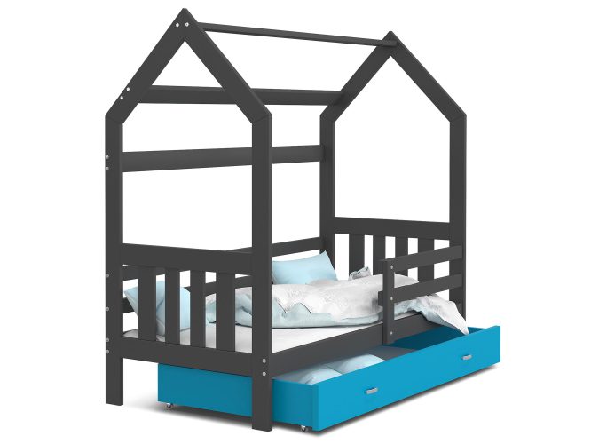 Łóżko domek z szufladą szaro niebieskie ikonka RICOS 2