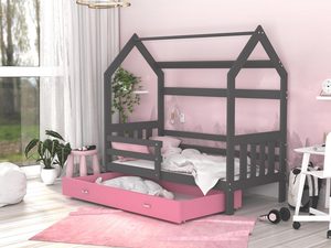 Miniaturka 32 - Łóżko domek z szufladą aranżacja szaro różowe RICOS 2