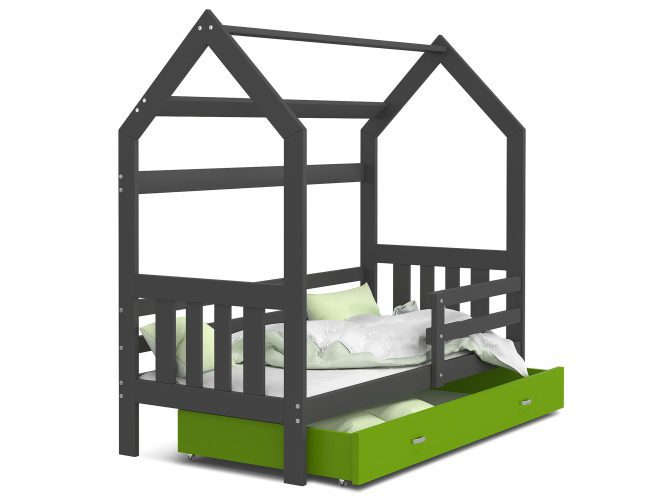 Łóżko domek z szufladą szaro zielone ikonka RICOS 2