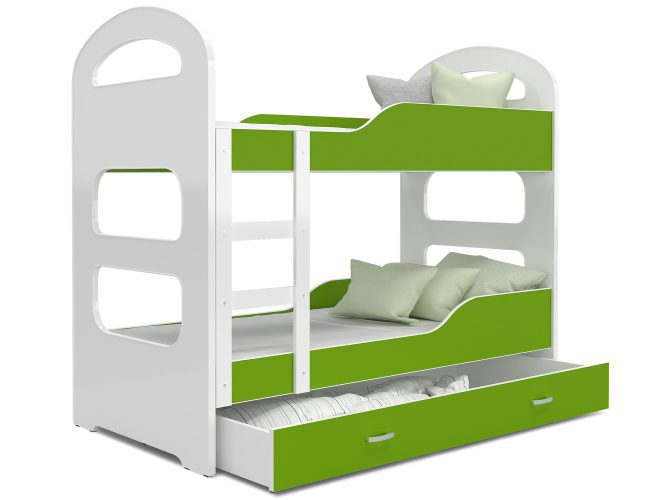 Łóżko dziecięce piętrowe biało-zielone FIROME