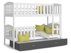 Miniaturka 4 - Łóżko piętrowe VISPO 3 – biała rama i szare wysuwane spanie