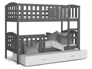 Miniaturka 3 - Łóżko piętrowe VISPO 3 – szara rama i białe wysuwane spanie