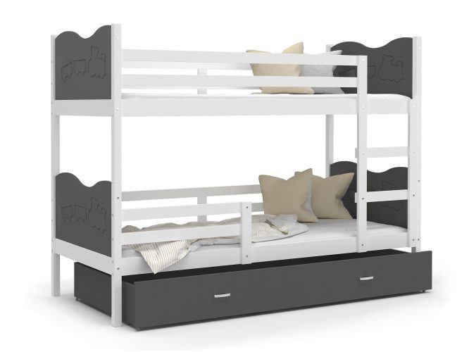 Łóżko piętrowe dla dziecka biały-szary białe tło CUBI