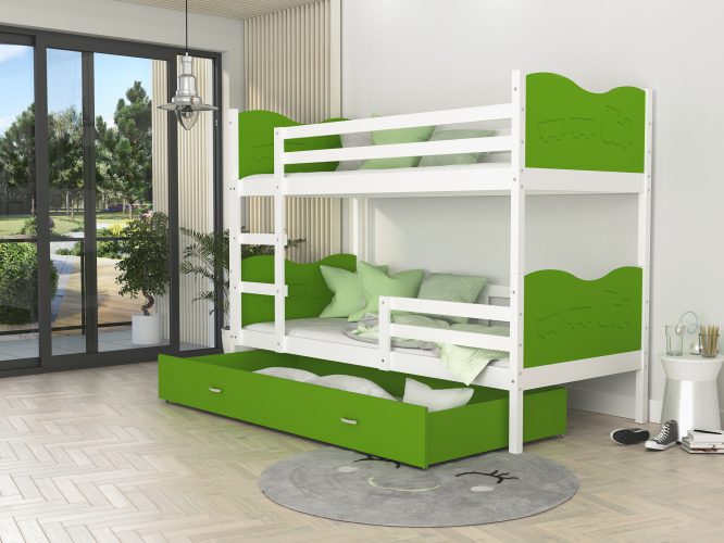 Łóżko piętrowe dla dziecka biel-zieleń aranżacja CUBI