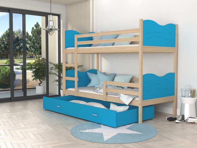 Łóżko piętrowe dla dziecka sosna-błękit aranżacja CUBI
