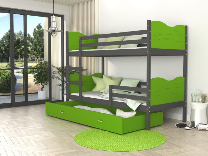 Łóżko piętrowe dla dziecka szary-zieleń aranżacja CUBI