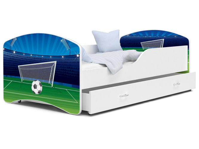 Łóżko dla chłopca z grafiką piłka i szufladą NORTON