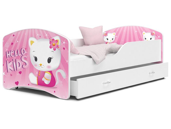 Łóżko dla dziewczynki z grafiką Hello Kitty i szufladą NORTON