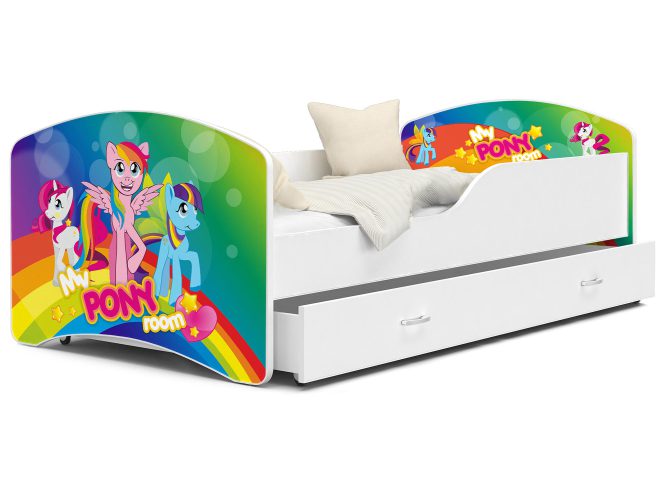 Łóżko dla dziewczynki z grafiką kucyków Pony i szufladą NORTON