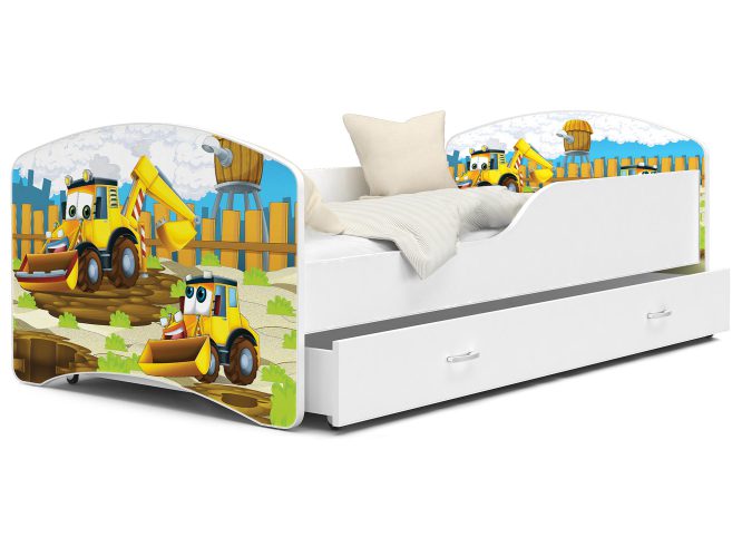 Łóżko dla chłopca z grafiką koparki i szufladą NORTON