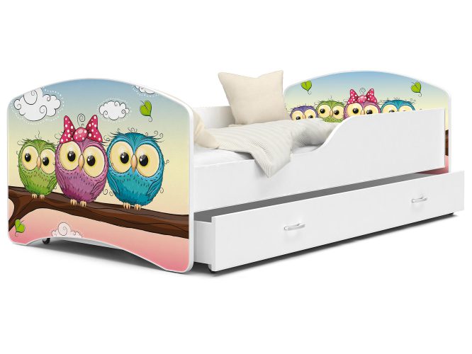 Łóżko dla dziewczynki z grafiką i szufladą NORTON