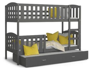 Miniaturka 1 - Szare łóżko piętrowe VISPO 3 z szarym wysuwanym spaniem