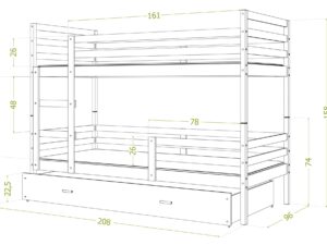 Miniaturka 8 - Wymiary łóżka piętrowego VISPO 3 90×200 cm – rysunek techniczny