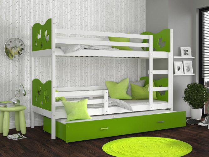Piętrowe łóżko zielone dla dzieci z szufladą CUBI 3