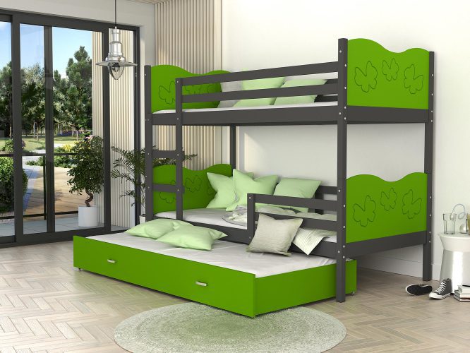 Piętrowe łóżko zieleń dla dzieci z szufladą CUBI 3