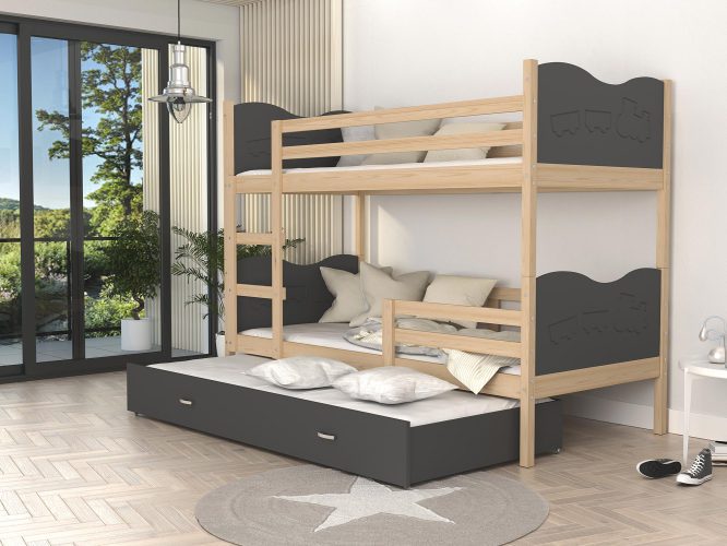 Piętrowe łóżko szare dla dzieci z szufladą CUBI 3