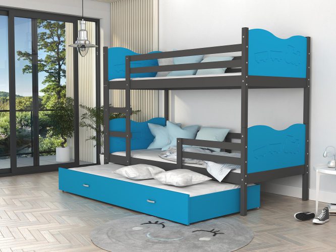 Piętrowe łóżko błękit dla dzieci z szufladą CUBI 3