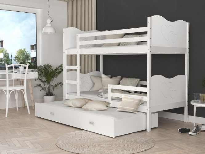 Piętrowe łóżko białe dla dzieci z szufladą CUBI 3