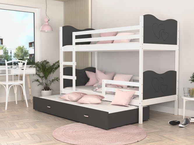 Piętrowe łóżko szare dla dzieci z szufladą CUBI 3
