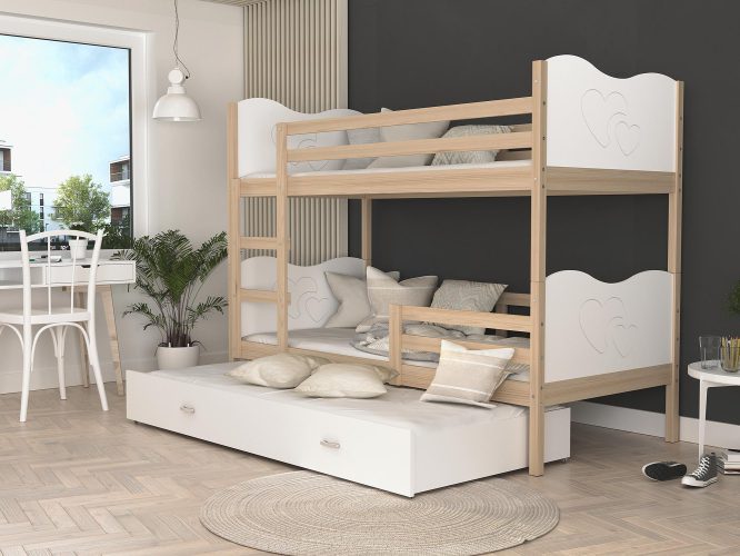 Piętrowe łóżko białe dla dzieci z szufladą CUBI 3