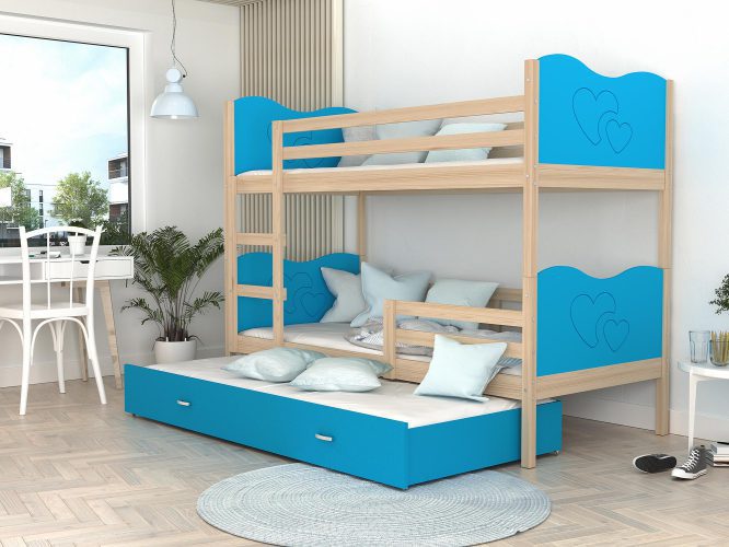 Piętrowe łóżko błękit sosna dla dzieci z szufladą CUBI 3