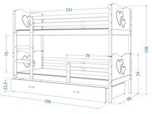 Miniaturka 38 - Piętrowe łóżko 190x80 dla dzieci z szufladą CUBI 3