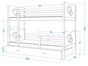 Miniaturka 37 - Piętrowe łóżko 200x90 dla dzieci z szufladą CUBI 3