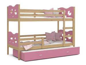 Miniaturka 39 - Piętrowe łóżko różowe motylki z szufladą CUBI 3