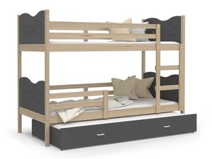 Miniaturka 15 - Piętrowe łóżko szare sosnowe pociąg z szufladą CUBI 3