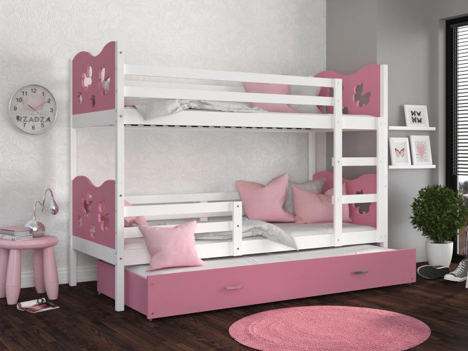 Piętrowe łóżko róż dla dzieci z szufladą CUBI 3