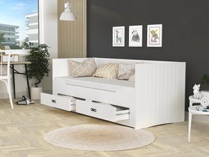 Miniaturka 8 - Białe łóżko rozkładane dla dziecka z szufladami otwarte PEGASUS